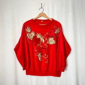 Vintage Valentine's Day Puff Paint Heart Sweater L